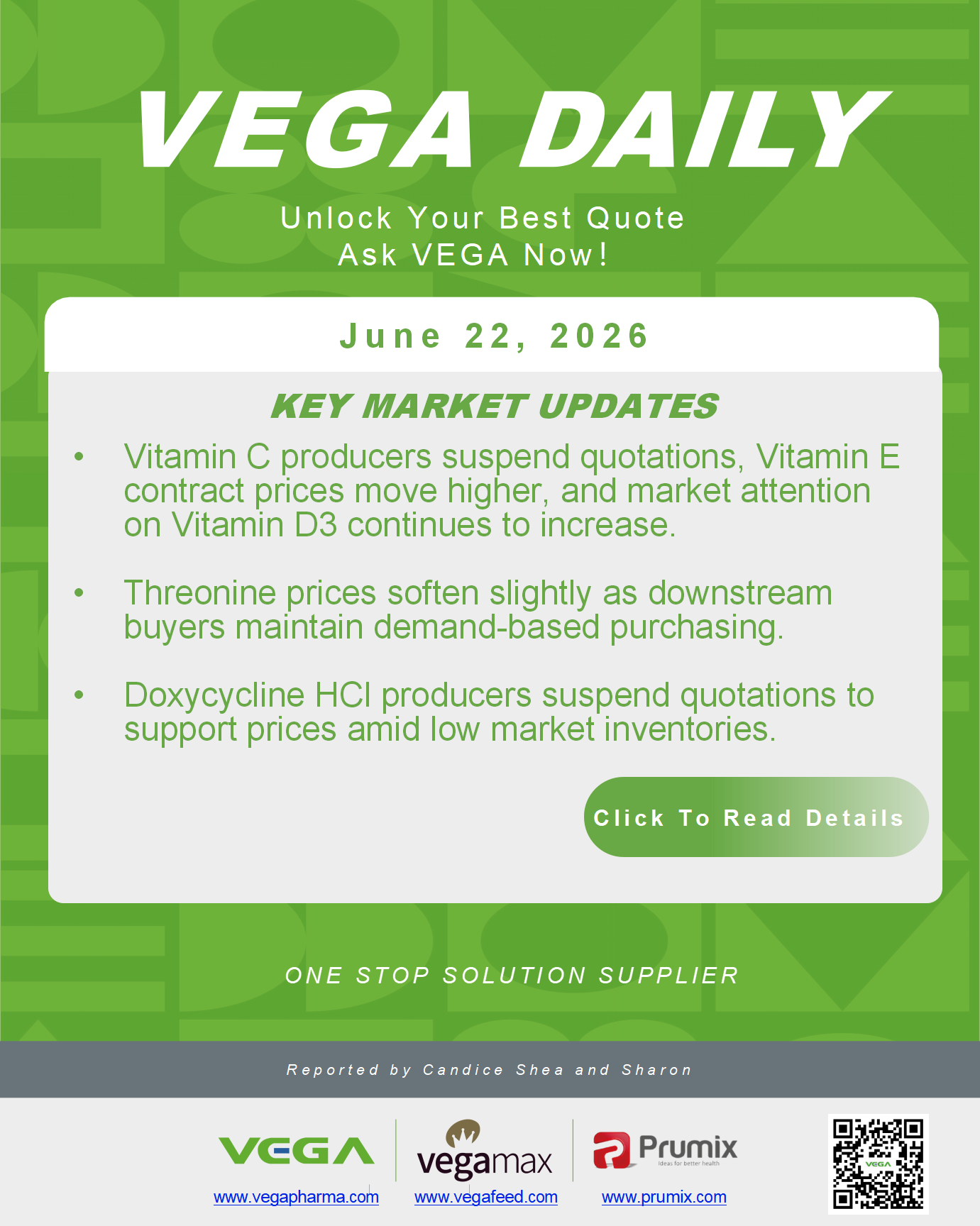 VEGA Daily 20260622 VC VE VD3 Threonine Doxycycline Update.png